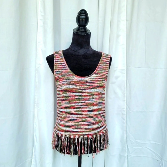 NWOT Rocks & Indigo Sweater Tank Top Sleveless Retro Fringe Multi Color XS - Picture 1 of 9